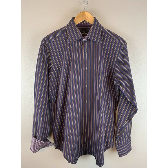 Bugatchi Uomo Other - Bugatchi UOMO Mens Medium Purple Multicolored Striped Long Sleeve Button Shirt